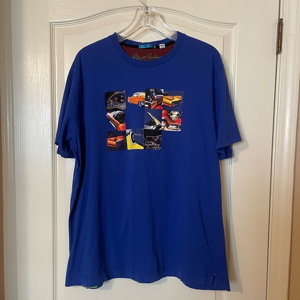 Robert Graham ANGLES Classic Fit Cars Graphic Cobalt Blue T Shirt Size 2X Cotton